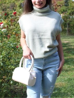 Sleeveless Turtleneck Knit Sweater Vest - Light Sage